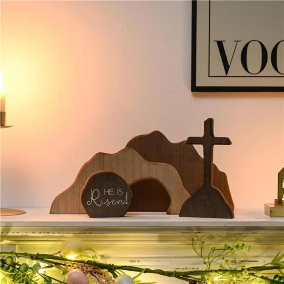 Empty Tomb Easter Scene and Christian Cross Decoration Wood Easter - Picture 4 of 7
